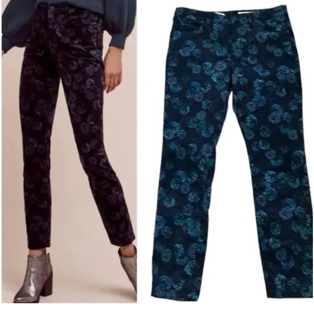 Pilcro Blue Black Floral Cropped Pants
